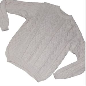 SOLD Men's Pullover Sweater Large 100% Alpaca Beige Cream Cable Knit Casual